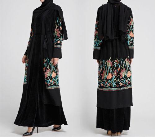 Flower Embroided Open Abaya-Clothing-MOVE HALAL