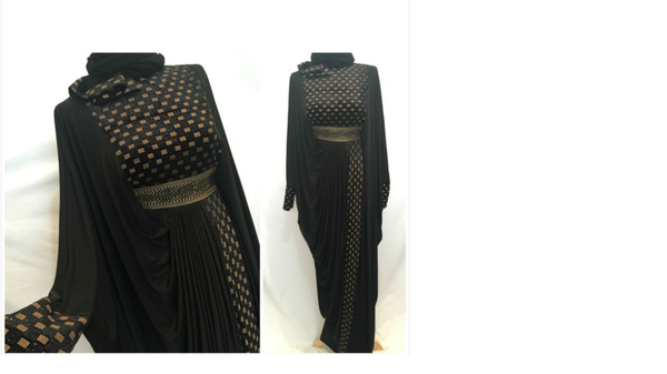 Dubai Gold & Black Checkered Abaya-Clothing-MOVE HALAL